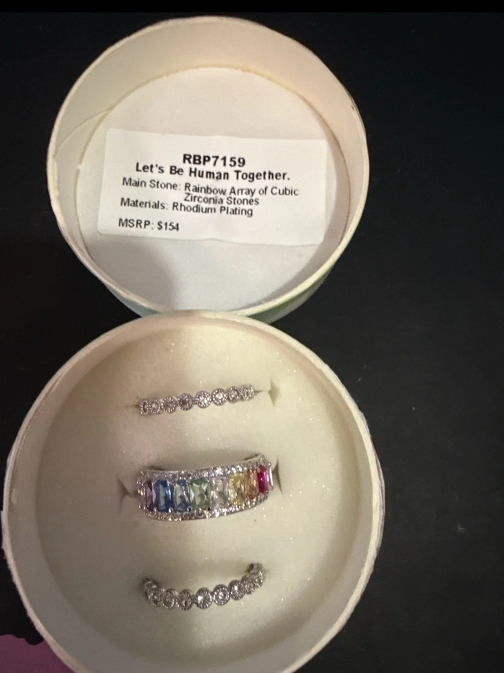 bp Multicolor Rainbow CZ Band Ring in Rhodium Tone